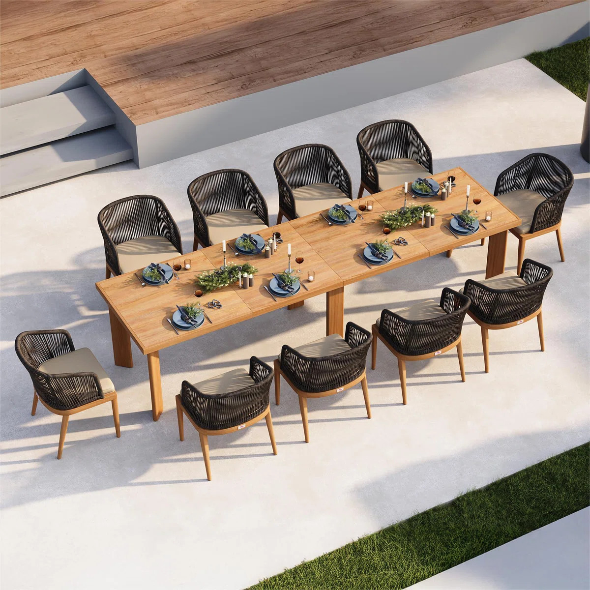 10 - Person Patio Dining Set with Rectangular Table , Cushions Included | Wayfair North America