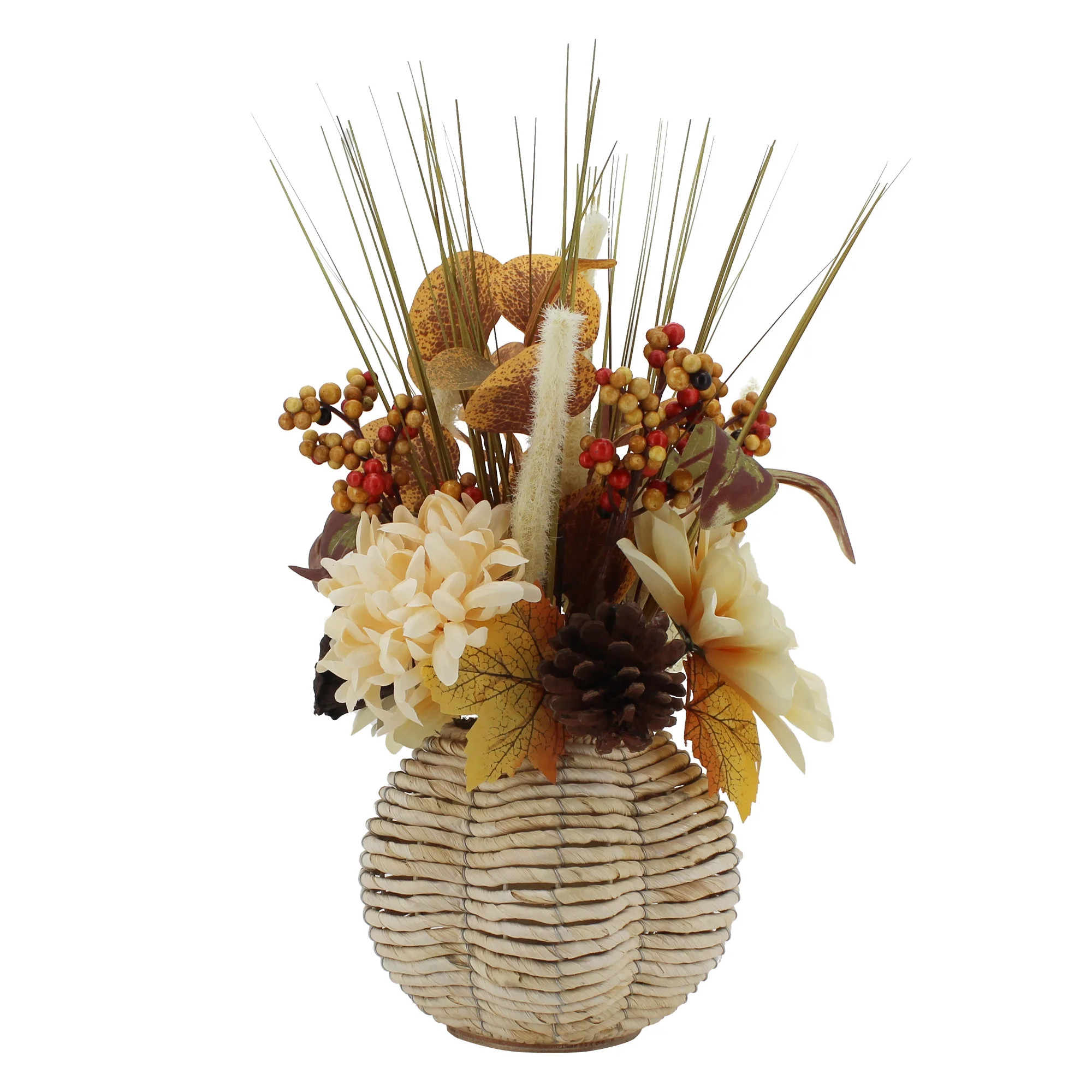 Better Homes & Gardens 16” Artificial Floral Plant in Light Wicker Pumpkin Basket | Walmart (US)