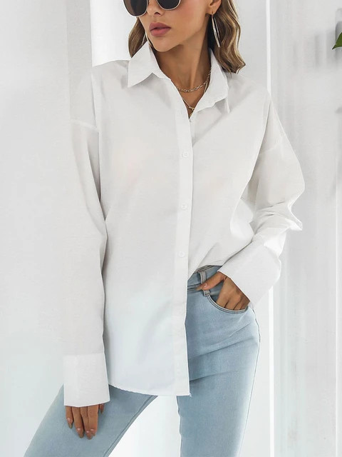 Camisa de manga comprida feminina com botões, camisa branca solta, moda, Outono, 2023 - AliExpre... | Aliexpress BR (BR)