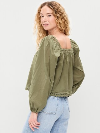 Long-Sleeve Lace Trim Top | Old Navy (US)