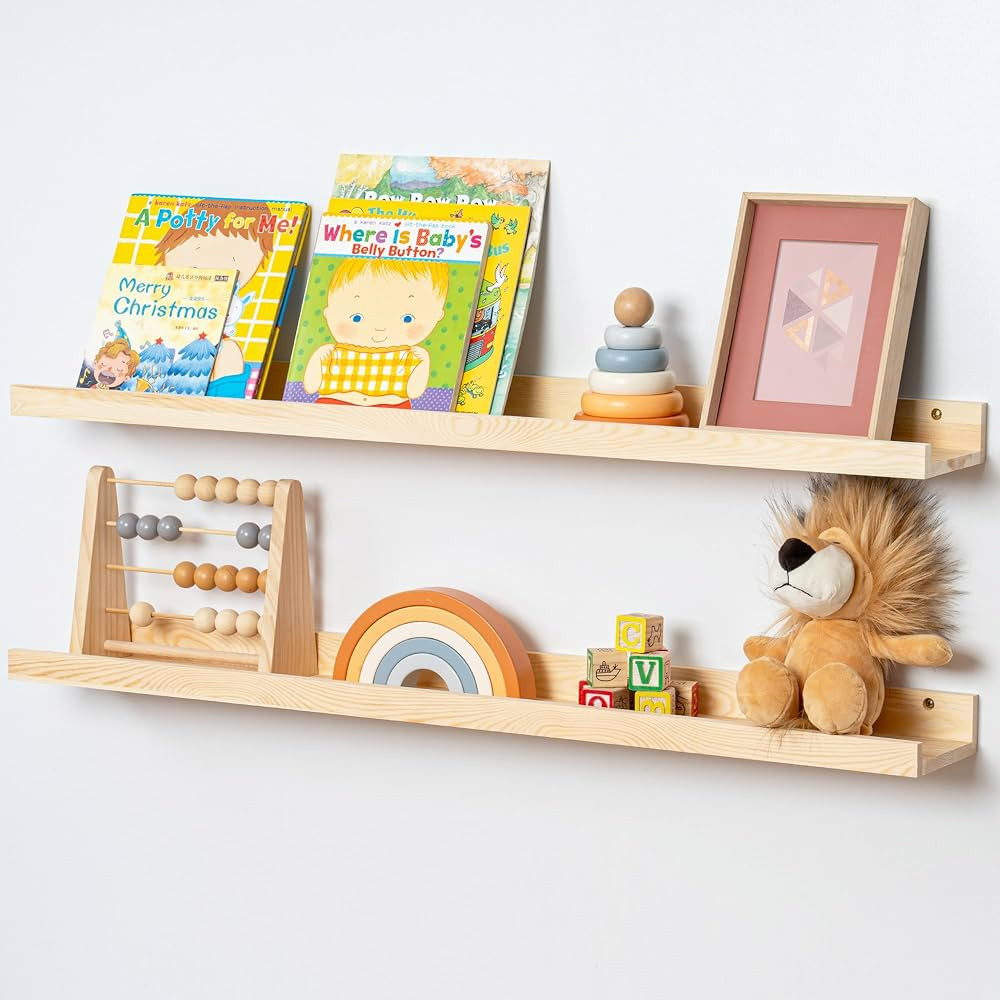 Picture Ledge Shelf for Wall, 36 inch Solid Pine Wood Nursery Book Shelves 2 Packs, Floating Ledg... | Amazon (US)