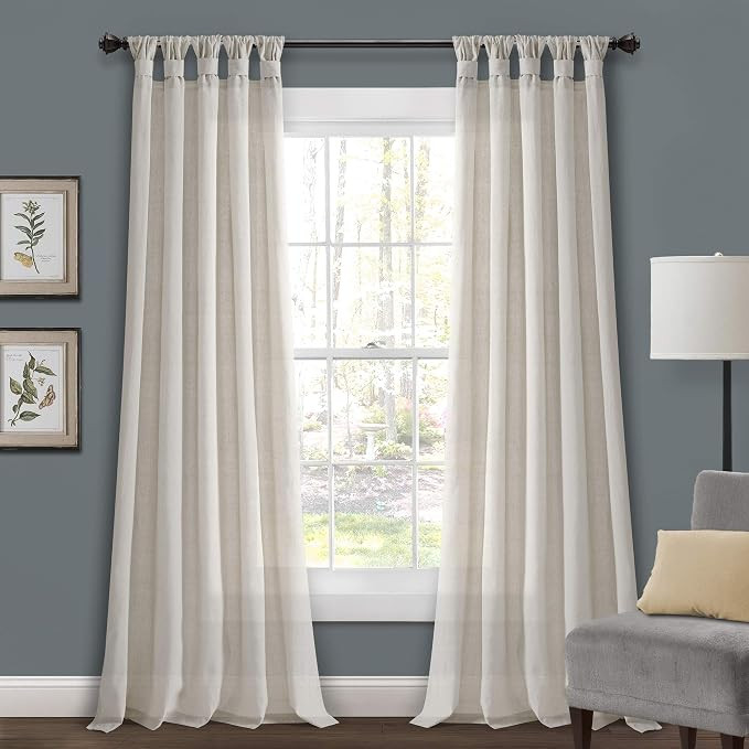 Lush Decor Light-Linen Burlap Knotted Tab-Top Window Curtain Panel Pair (95" x 45") | Amazon (US)