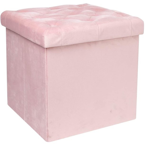 PINPLUS 15.7" Velvet Tufted Folding Storage Ottoman Cube, Footstool Rest Seat with Removable Lid,... | Walmart (US)