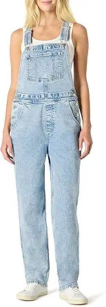 Amazon Essentials Women's Medium Stretch Denim Relaxed-Fit Straight Leg Overalls | Amazon (US)