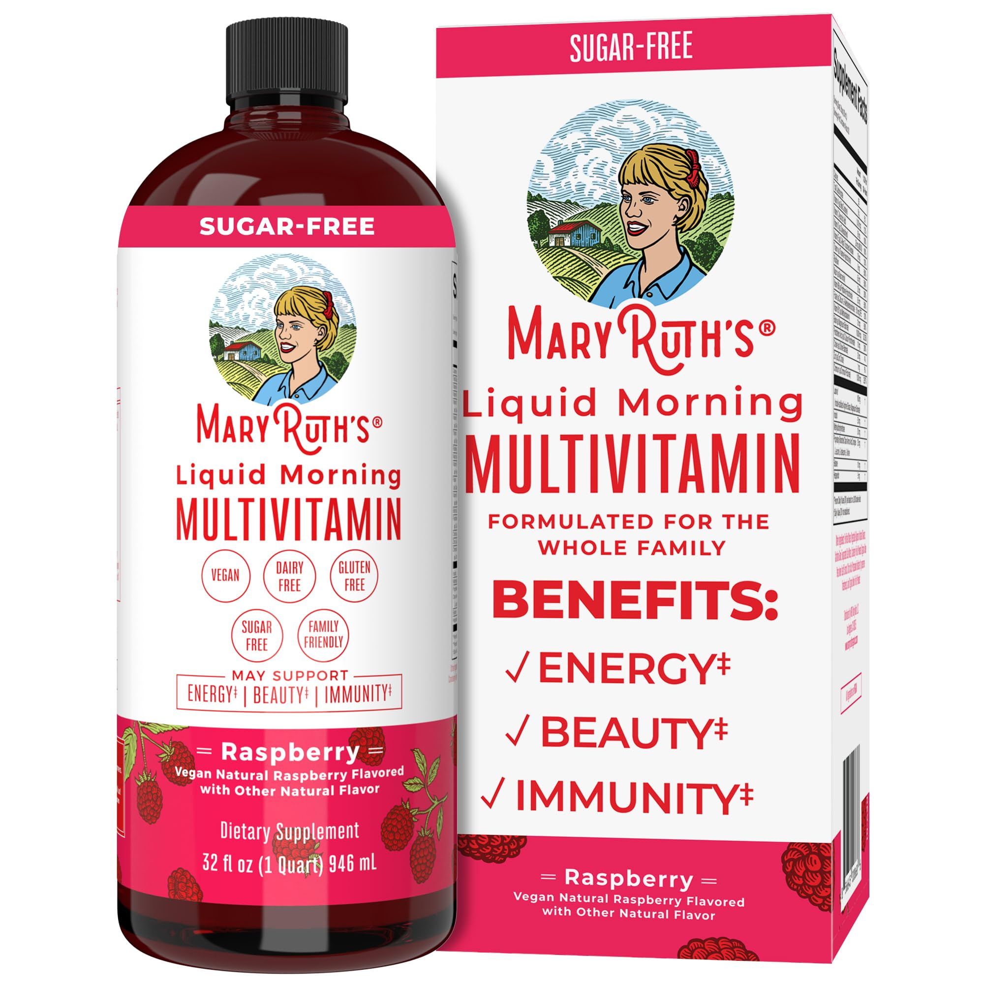 Multivitamin for Women, Men & Kids by MaryRuth's | Liquid Morning Multivitamin | Mens, Womens Multivitamin| Vitamin A C D E B6 B12 Biotin Zinc | Beauty | Vegan | Non-GMO | Gluten Free | 32 Servings | Amazon (US)