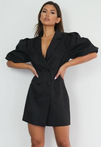 Black Puff Sleeve Blazer Mini Dress | Missguided (US & CA)