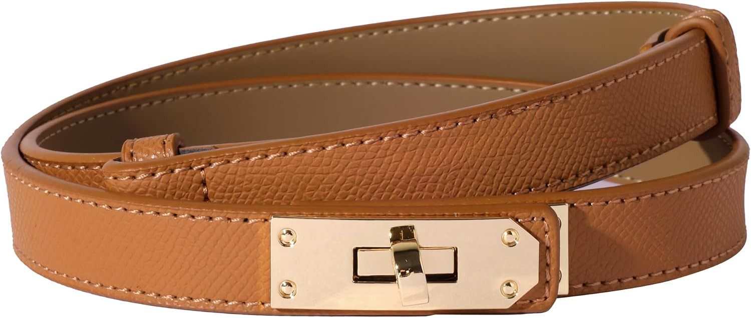 Ovekaut Women Skinny Leather Belt Solid Color Alloy Turn Lock Adjustable Waistband for Dresses Jeans Coats | Amazon (US)