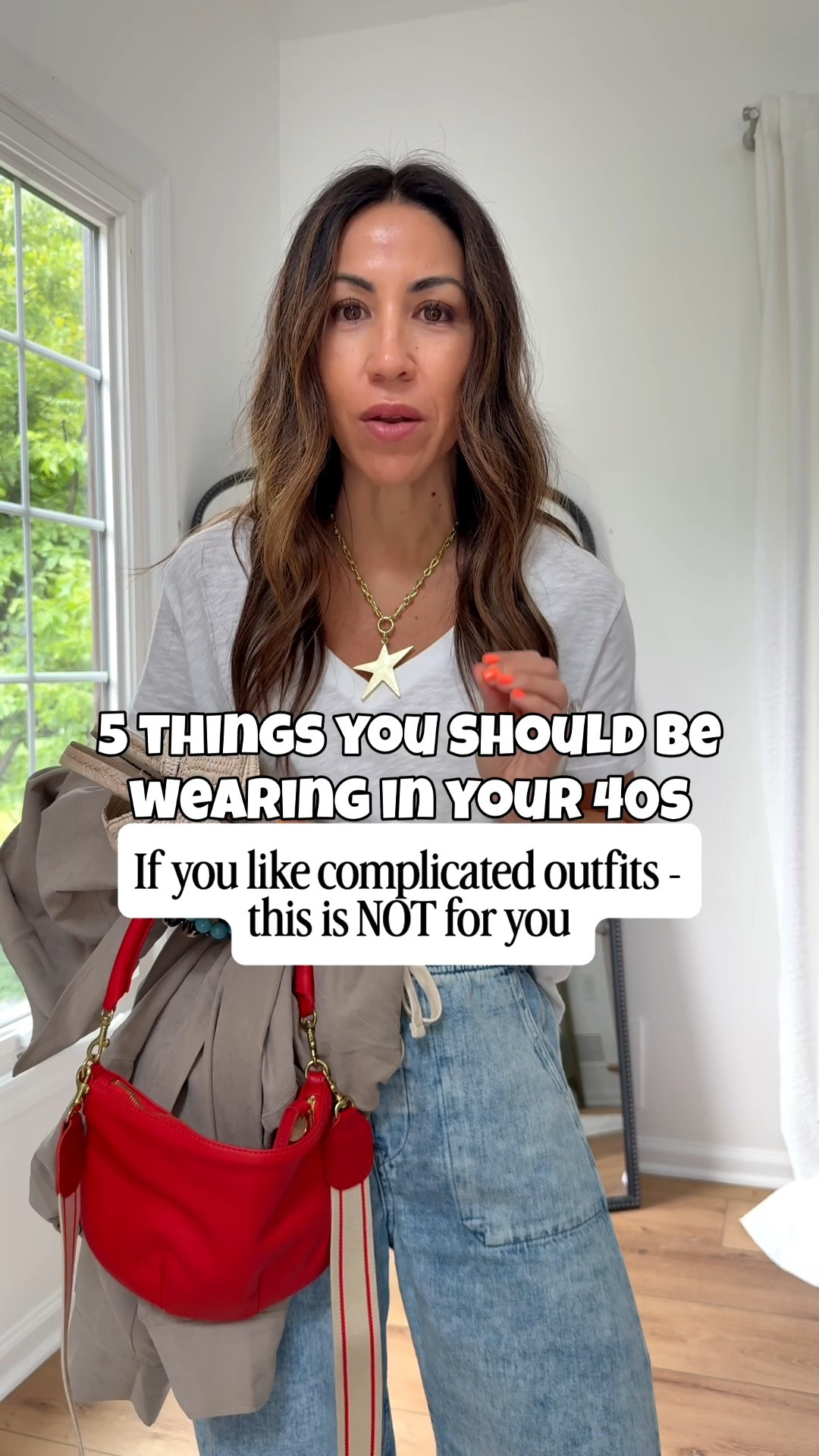 It’s not complicated. 5 (ok maybe 6) things I wear on repeat. Drawstring jeans and these come in lengths. Side note: I had a comment telling me I look like a toddler wearing drawstring jeans. Clearly that woman doesn’t know trends or comfortable fashion.😂 Moving along - Best white v neck ever. Comfy slide sandals (on sale). I love a short jacket & this one is a 10 out of 10. A good Crossbody bag and statement jewelry always. Pretty much sums up my style in 1 casual outfit. 

Jeans Xs petite. Fall Jacket small. Tee Xs. Sandals TTS. Jewelry code HOUSEOFLEO20.

#LTKOver40 #LTKPetite #LTKSaleAlert