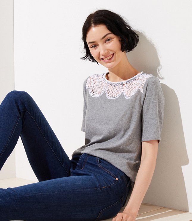 Petite Lace Yoke Tee | LOFT | LOFT