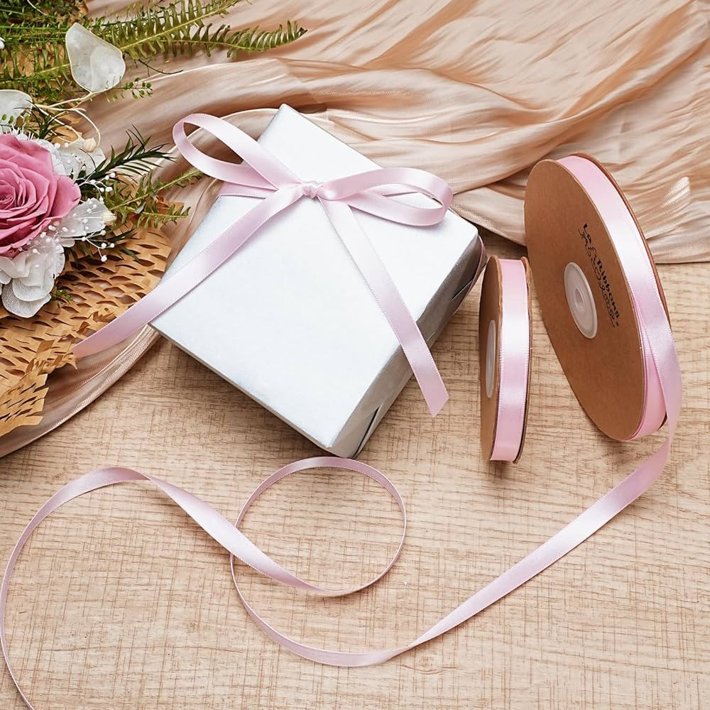 LaRibbons Light Pink Satin Ribbon 3/8 Inch 50 Yards Thin Luxury Double Faced Pink Silk Ribbon for... | Amazon (US)