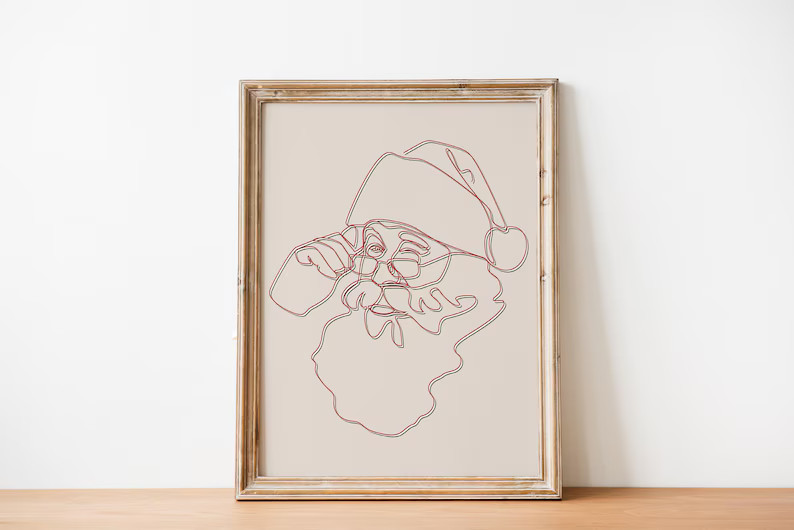 Santa Christmas Art Print, Minimalist Santa Wall Art, Holiday Decor, Christmas Line Drawing, Fest... | Etsy (US)