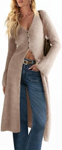 Saodimallsu Womens Long Cardigan Sweaters Oversized Bell Sleeve Open Front Button Down Casual Kni... | Amazon (US)