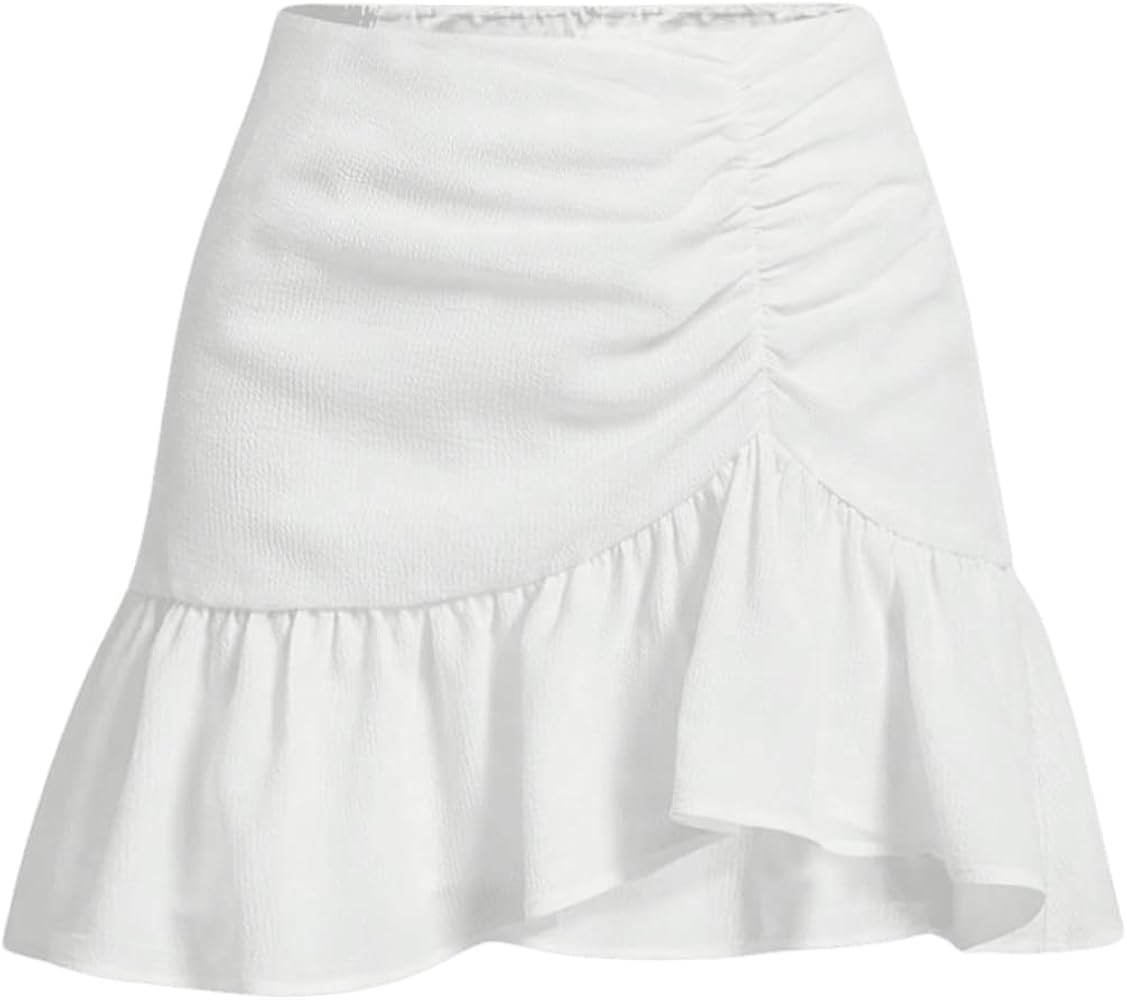 Floerns Women's High Waist Flared Hem Skirt Ruched Ruffle Hem Short Skirts | Amazon (US)