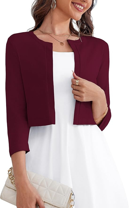 OmicGot Women's 3/4 Sleeve Open Front Knit Cropped Bolero Shrug Cardigan Sweater for Women S-XL | Amazon (US)