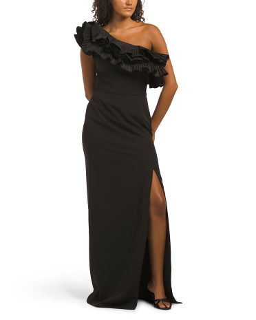 One Shoulder Ruffle Neck Gown | TJ Maxx