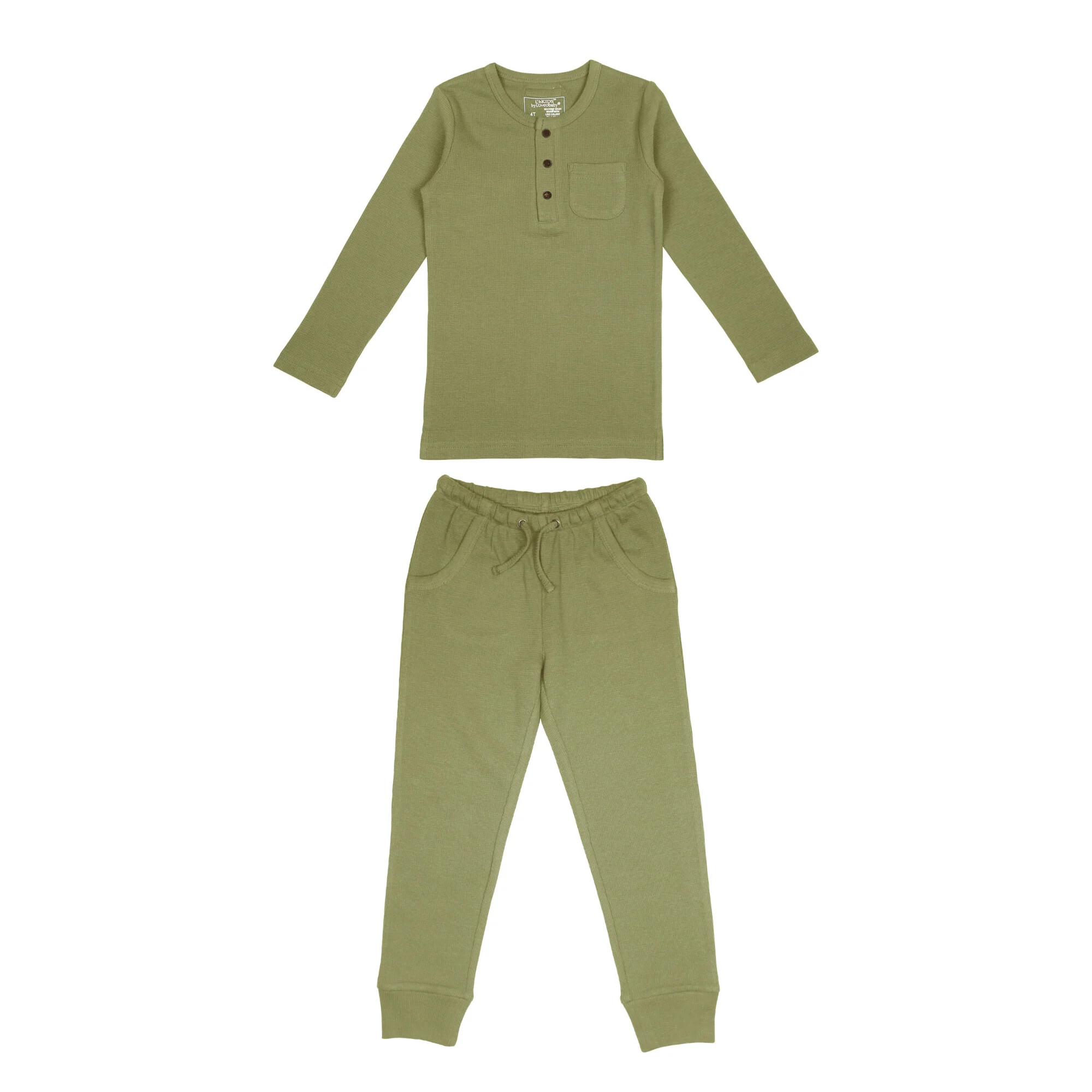 Kids' Organic Thermal Henley & Jogger Set in Sage | L'ovedbaby