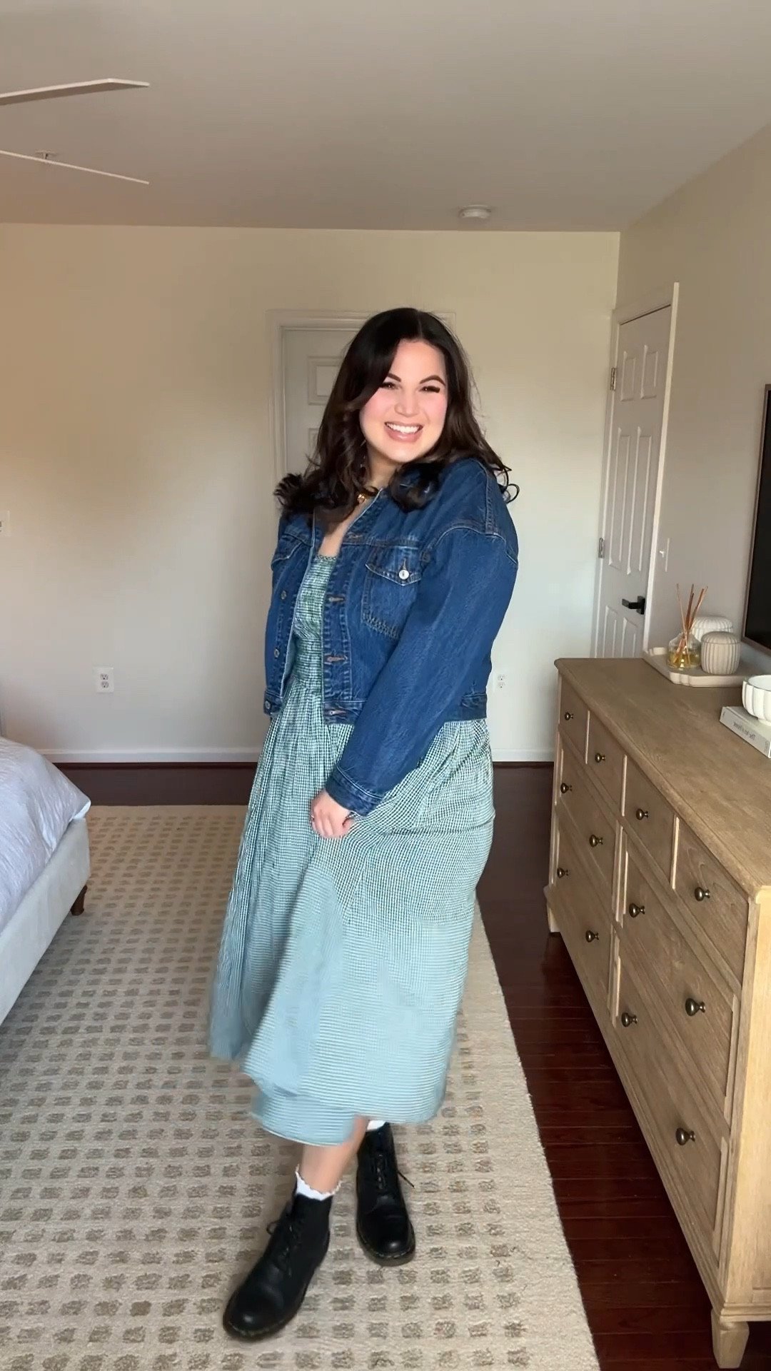 Midsize spring outfit for book club 📚 this month we read first line wins so to match the book cover + st Patrick’s day I went for a green theme! 

Dress - large 
Denim jacket - large *older from Abercrombie, added this years version 
Boots - 9 (run big, size down) 
Anti chafing shorts - M/L (if between sizes, size down) 

Spring outfit, spring style, spring fashion, spring dress, aerie, aerie dress, midsize dress, midsize, midsize style, midsize fashion, tall woman fashion 


#LTKMidsize #LTKWatchNow #LTKSpringSale