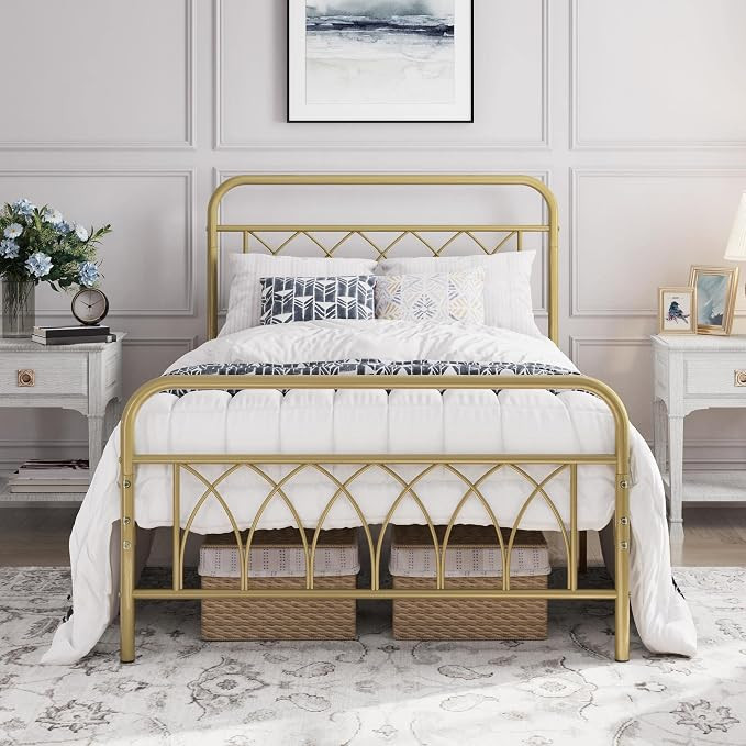 Yaheetech Twin Bed Frame Metal Platform Bed with Petal Accented Headboard/Footboard/14.4 Inch Und... | Amazon (US)