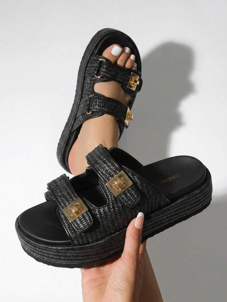 Women's Raffia Espadrilles 1.85-Inch Platform Sandals Comfortable Wedge Sandals Adjustable Buckle... | SHEIN