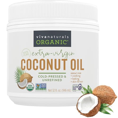 Viva Naturals Organic Coconut Oil - Unrefined and Cold-Pressed, Natural Hair Oil, Skin Oil and Cooking Oil with Fresh Flavor, Non-GMO Extra Virgin Coconut Oil (Aceite de Coco), USDA Organic, 32 Fl Oz (Pack of 1) | Amazon (US)