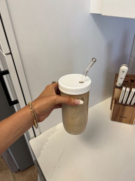 Amazon Iced coffee large ball jar cups with lids & straw — I added my own glass straw! 

#LTKhome #LTKunder50 #LTKBacktoSchool