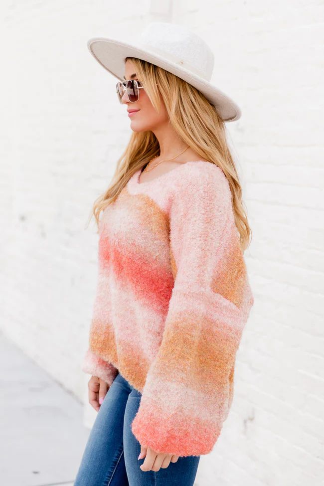 All My Heart Mustard And Coral Ombre Fuzzy Sweater | Pink Lily