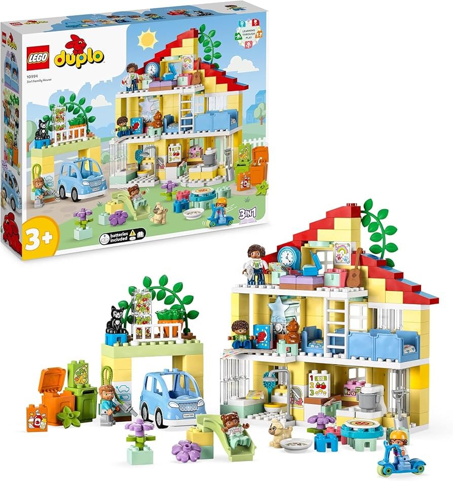 LEGO 10994 DUPLO Town 3in1 Family House, Brick-Built Dolls House with Push&Go Car, 5 Figures, 2 A... | Amazon (UK)