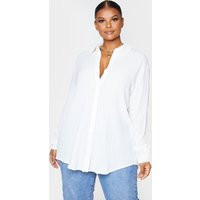 Plus White Textured Oversized Shirt | PrettyLittleThing CAN