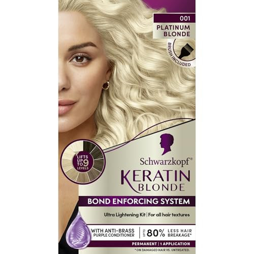 Schwarzkopf Keratin Blonde Hair Dye, 001 High Lift Platinum Blonde, Professional Quality Permanent Hair Color, Bond Enforcing System, Pre-Color Serum & Purple Conditioner Included | Amazon (US)