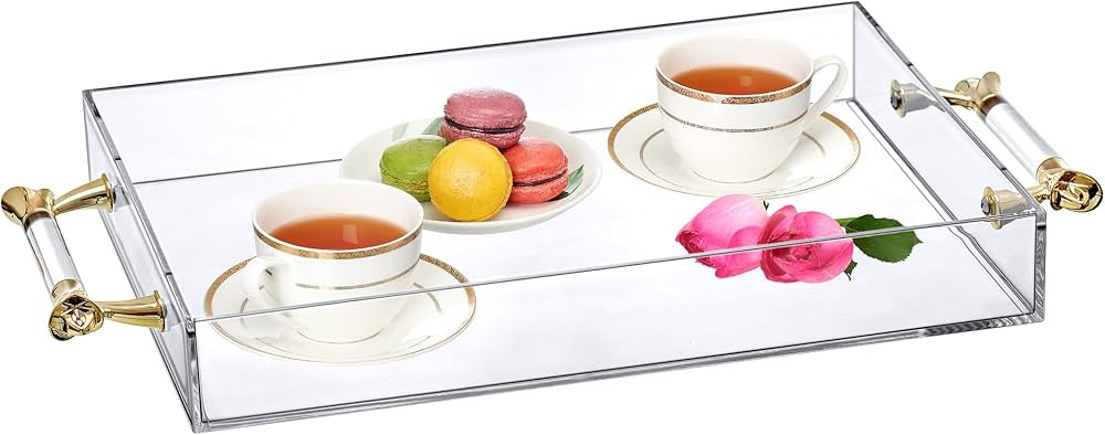 Amazing Abby - Tracia - Acrylic Clear Serving Tray with Golden Handle (14" x 10"), Plastic Tray O... | Amazon (US)