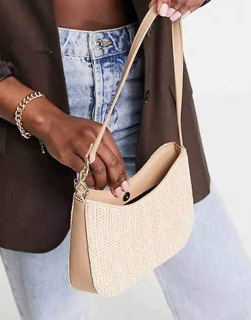 ASOS DESIGN shoulder bag with chain link in straw | ASOS (Global)