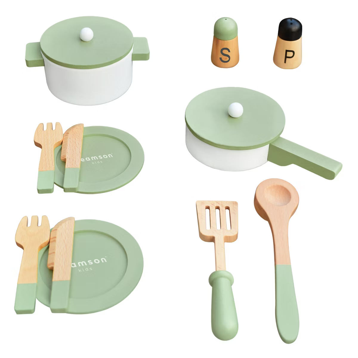 Teamson Kids Wooden Cookware play kitchen Toy accessories Green 14 pcs TK-W00009 | Target
