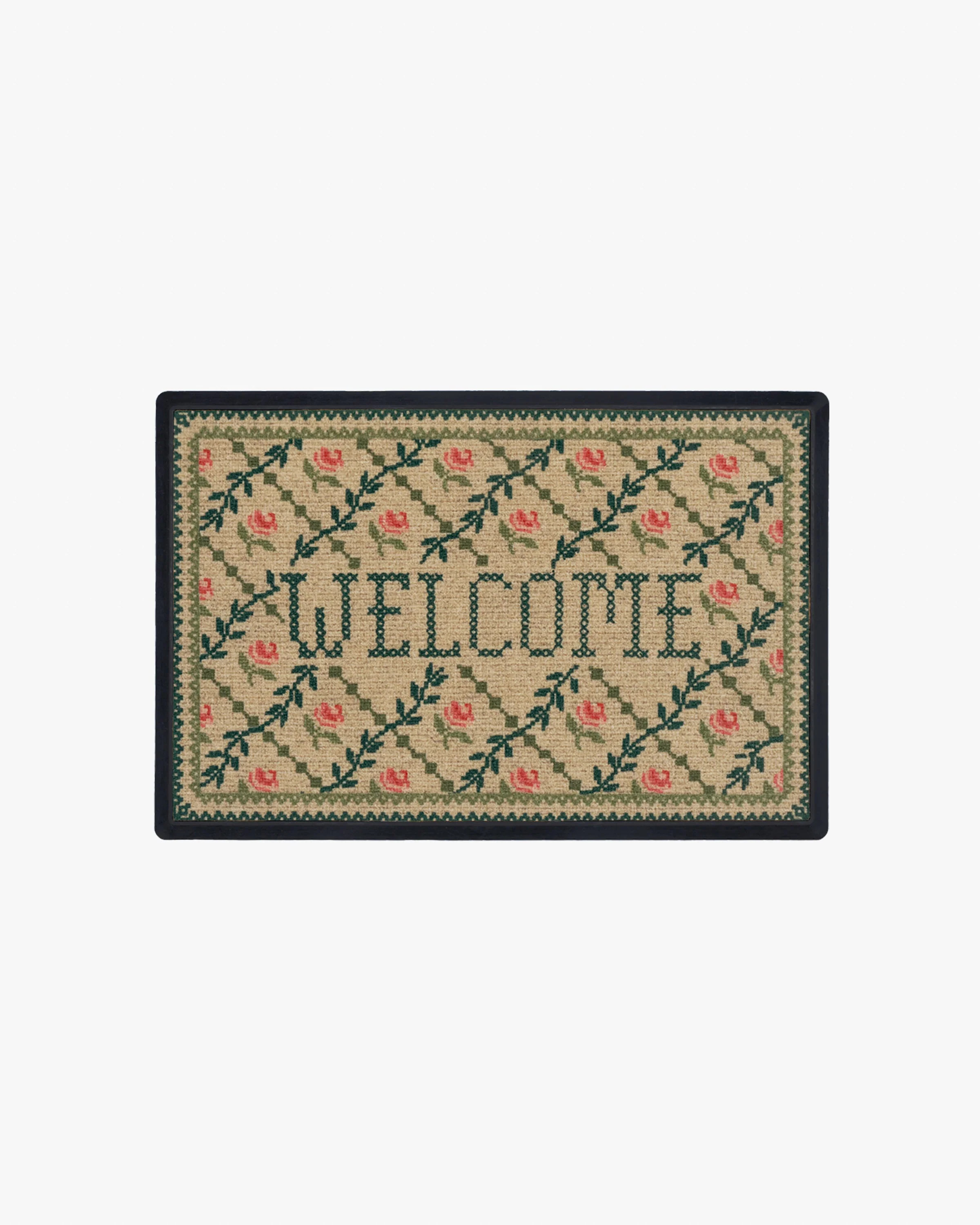 Welcome Trellis Green & Pink Doormat | Ruggable