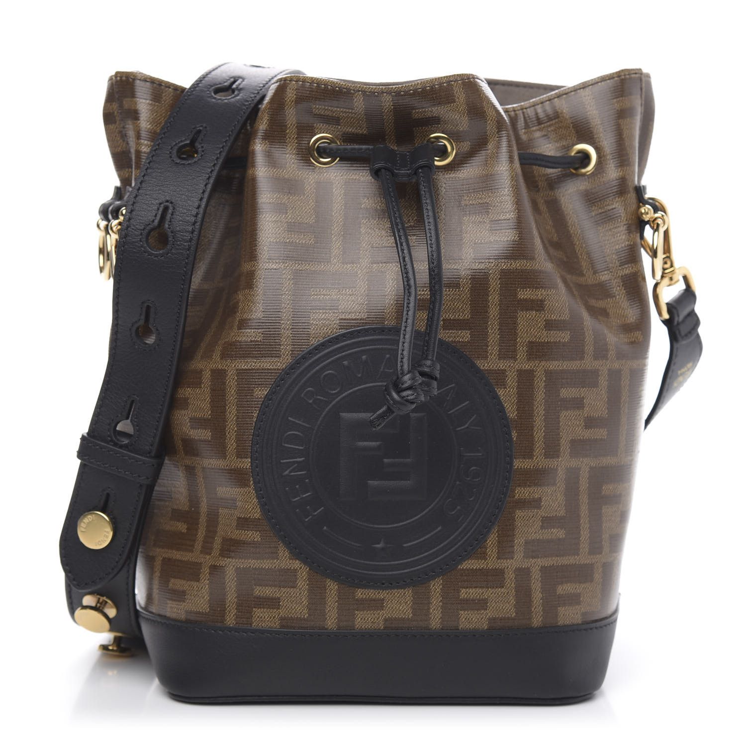 Glazed Fabric Calfskin F is Fendi FF 1974 Stamp Patch Grande Mon Tresor Bucket Bag Mogano Panna B... | Fashionphile