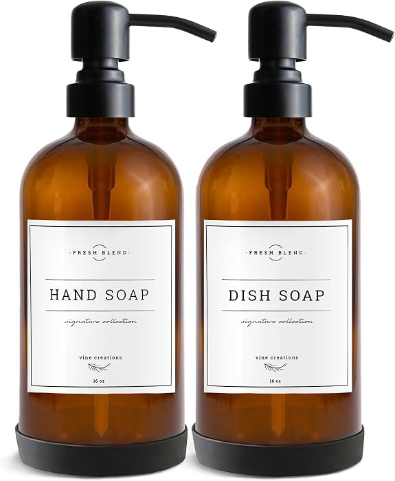 Vine Creations Amber Glass Soap Dispenser, 2 Pack Kitchen Soap Dispenser Set with Stainless Steel... | Amazon (CA)