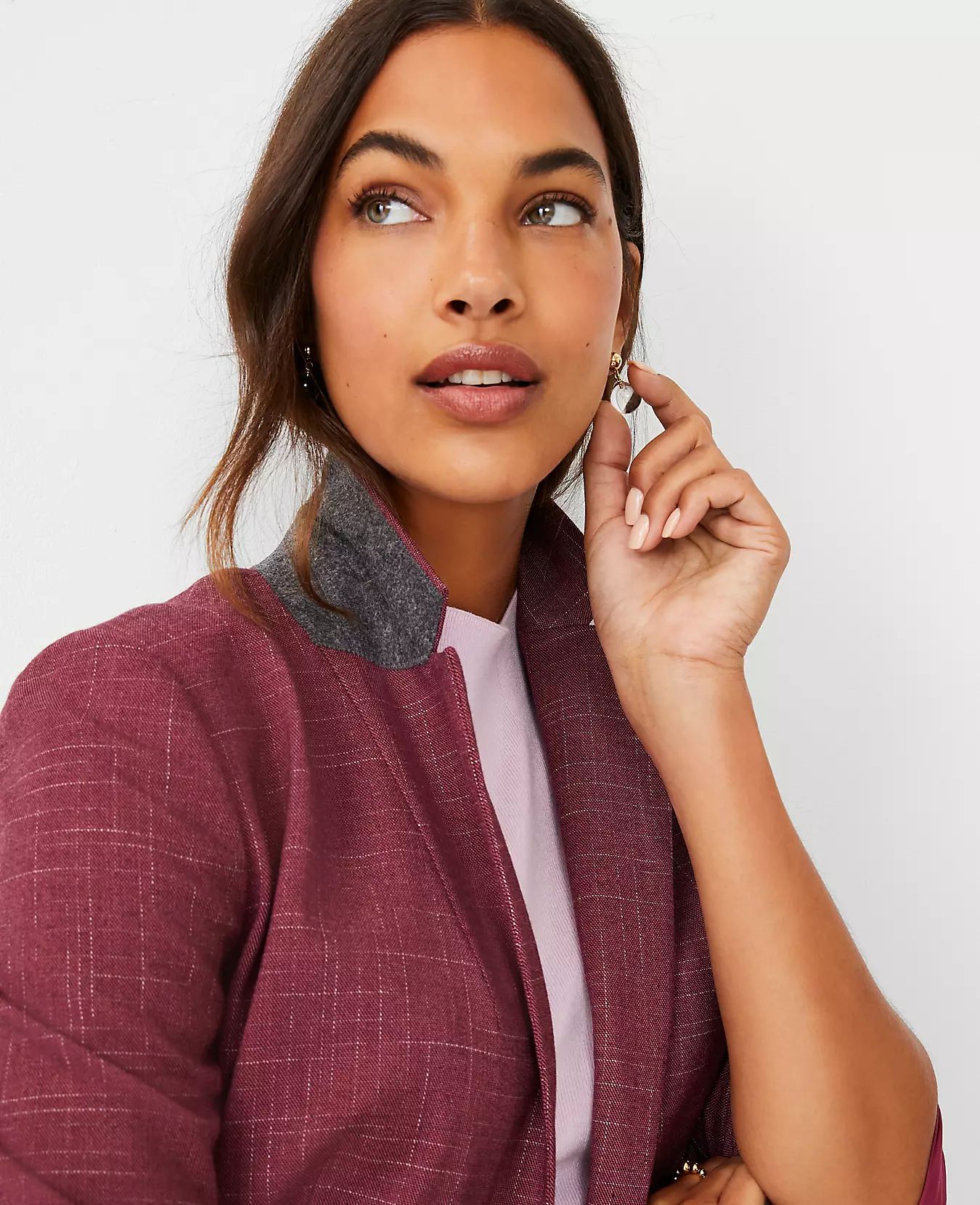 The Notched Long One Button Blazer in Cross Weave | Ann Taylor (US)