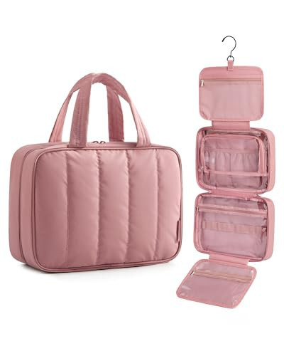 BAGSMART Travel Toiletry Bag for women, Portable Hanging Hook Makeup Bag Organizer, Waterproof Makeup Cosmetic Bag, for Full-Size Accessories, Toiletries, Dusty Rose | Amazon (US)