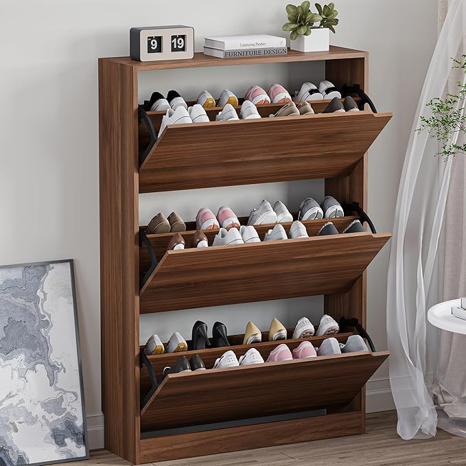 Shoe Cabinet with 3 Flip Drawers, Slim Narrow Shoe Storage Cabinet, Freestanding Shoe Organizer w... | Amazon (US)