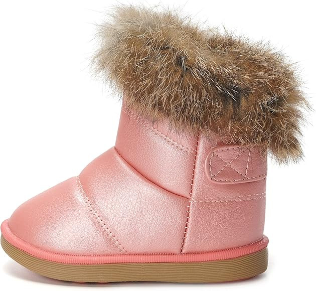 KVbabby Kids Winter Warm Snow Boots Boy's Girl's Fur Lined Boots Toddler PU Leather Waterproof Boot | Amazon (US)