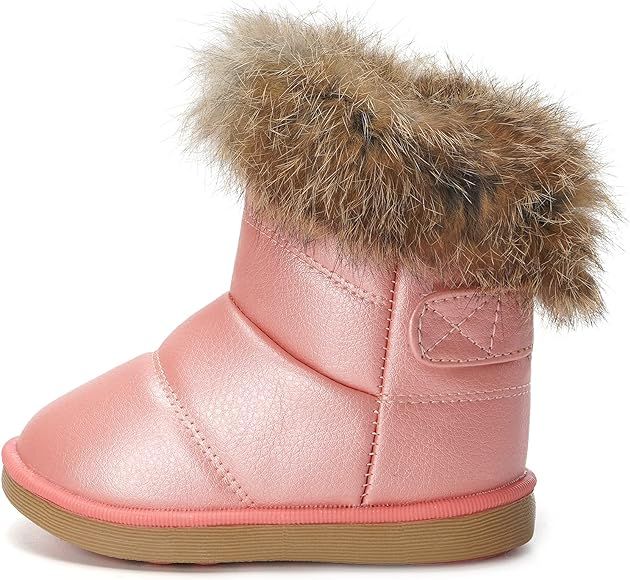 KVbabby Kids Winter Warm Snow Boots Boy's Girl's Fur Lined Boots Toddler PU Leather Waterproof Boot | Amazon (US)