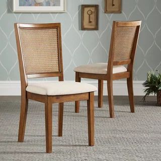 Eleanor Beige Linen Rattan Back Dining Chairs (Set of 2) by iNSPIRE Q Classic - Antique White | Bed Bath & Beyond