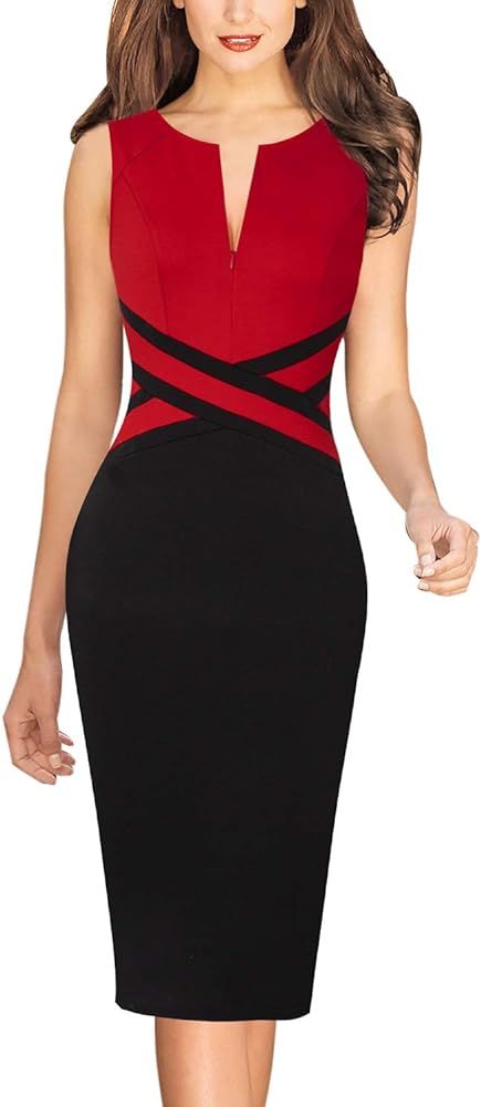 Vfshow Womens Front Zipper Work Office Business Cocktail Party Bodycon Pencil Dress | Amazon (US)