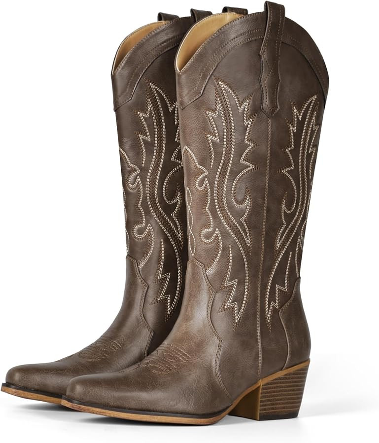 IUV Cowboy Boots For Women Western Cowgirl Boots with Chunky Heel Mid Calf Snip Toe Ideal for low... | Amazon (US)