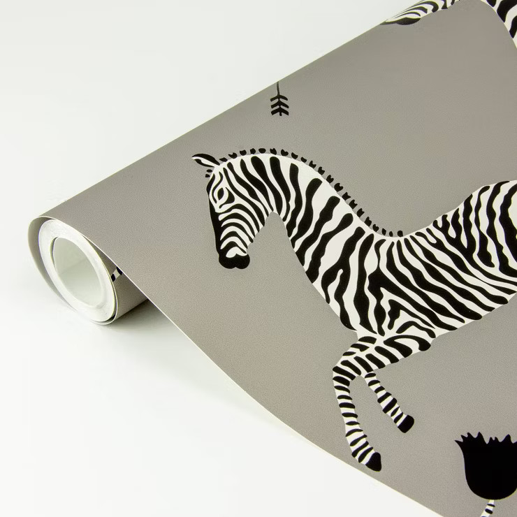 Brewster Zebra Safari Scalamandre Self Adhesive Wallpaper Gray | Target