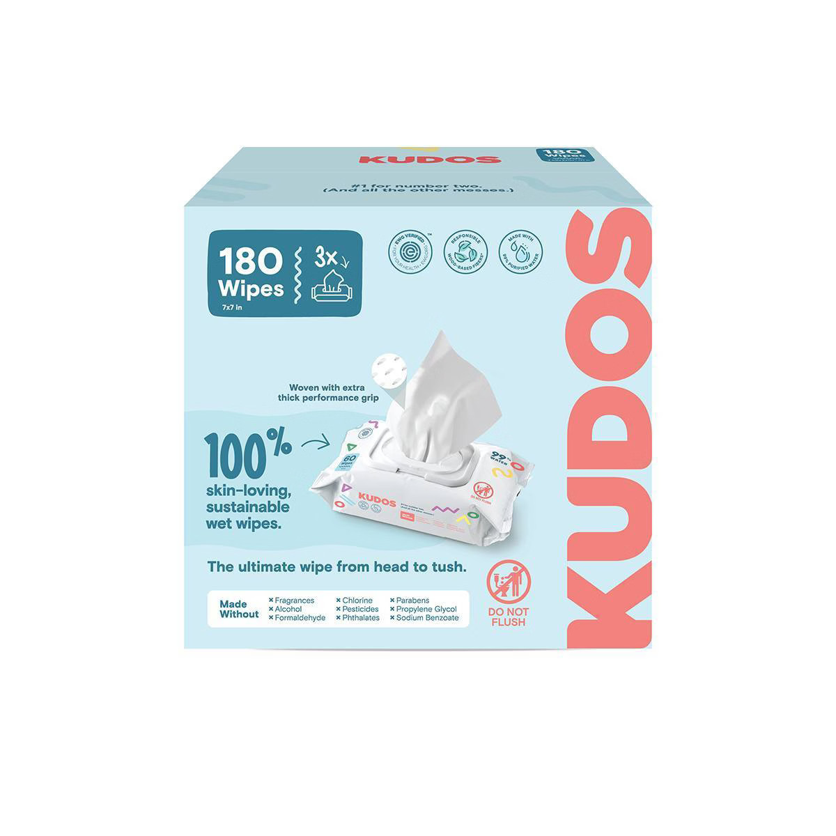 Kudos Skin-Loving Baby Wipes - 99% Water, Plastic-Free & Unscented - 180ct/3pk | Target
