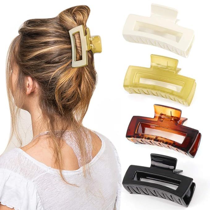 Canitor 4 PCS Hair Claw Clips, Acrylic Rectangular Hair Clips Tortoise Barrettes French Design Ba... | Amazon (US)