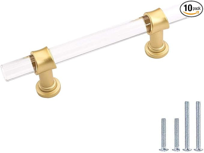 Peaha 10 Pack Acrylic Drawer Pulls Kitchen Cabinet Handle Brass Kitchen Drawer Pulls Cabinet Hard... | Amazon (US)