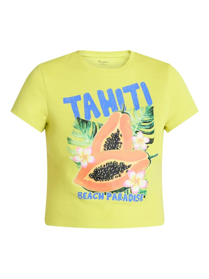 No Boundaries Ribbed Cotton Graphic Baby Tee with Short Sleeves, Women's XXS-XXL - Walmart.com | Walmart (US)