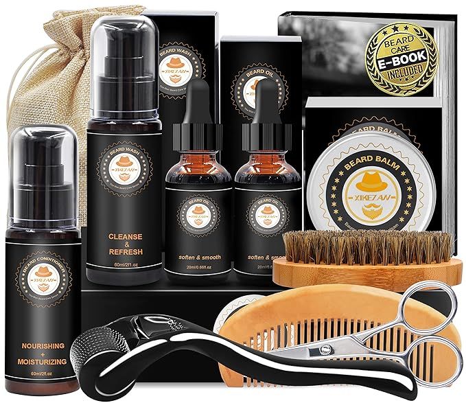 Upgraded Beard Grooming Kit w/Beard Conditioner,Beard Oil,Beard Balm,Beard Brush,Beard Shampoo/Wa... | Amazon (US)