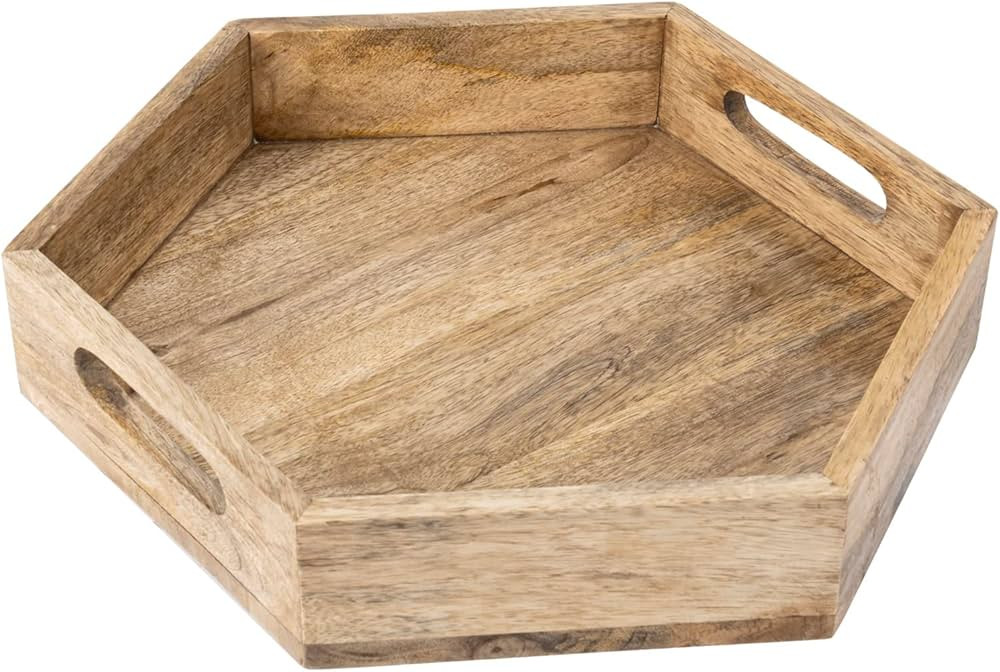 MyGift Decorative Serving Tray, 13 Inch Modern Solid Mango Wood Hexagonal Shaped Coffee Table Tra... | Amazon (US)